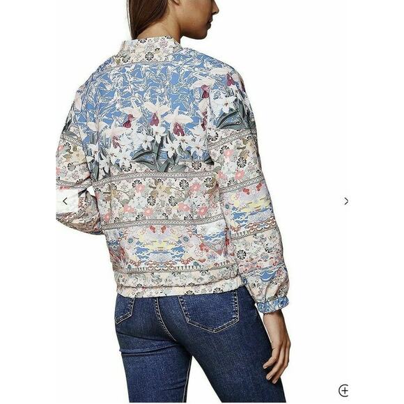 Yumi Floral Bomber Jacket Size 12 Lightweight Zip Up boho eclectic coastal - Picture 3 of 10